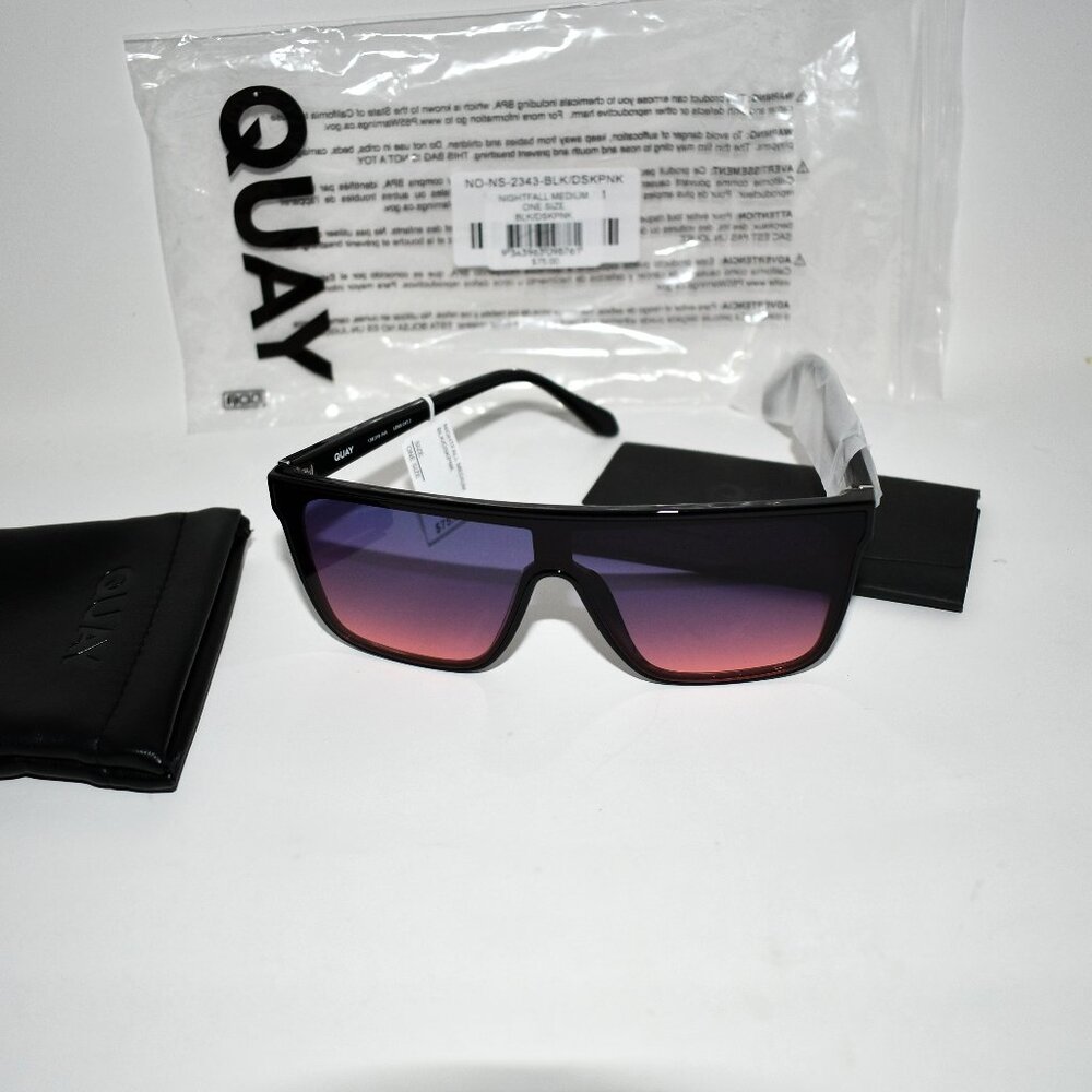 QUAY Unisex Nightfall Medium 52mm Shield Sunglasses in Black/Dust Pink #NIGHTFAL